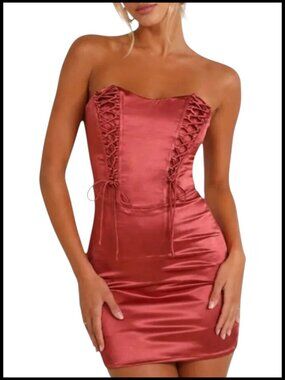 Lulus Enticing Aesthetic Mini Dress Rusty Rose Strapless Lace Up S